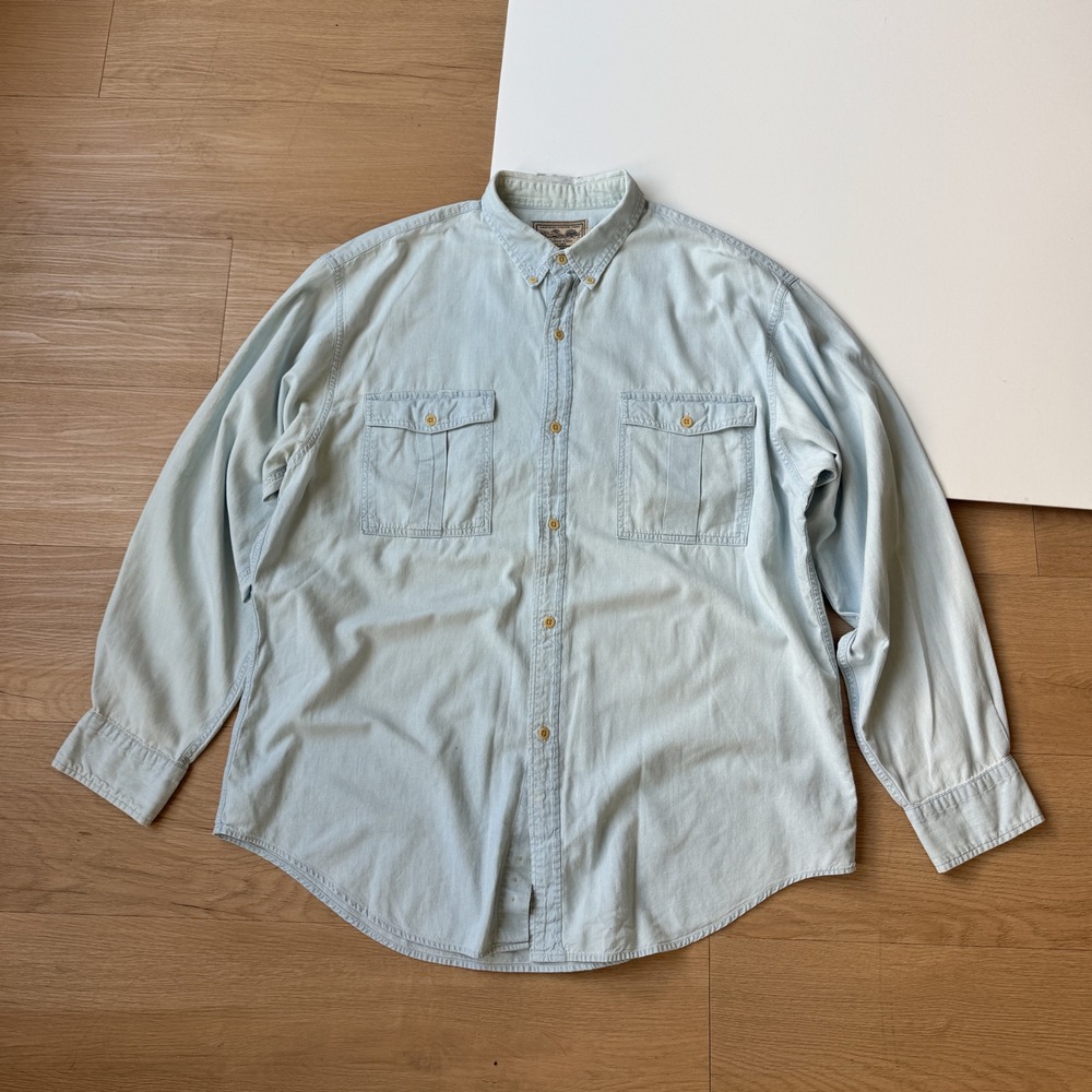 Calvin Klein XL Light Wash Denim Button Down Shirt Western Yoke Long Sleeve VTG